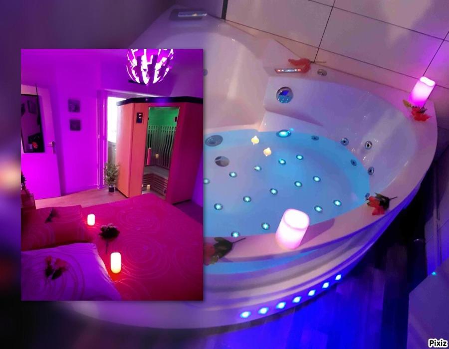 Luxe Sauna Privatif Et Grand Bain Jacuzzi A Deux A Biscarosse Plage Pour Nuit Romantique Avec Decoration Led Et Bougies 비스카로세 외부 사진
